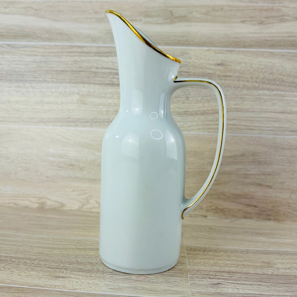 Richard Ginori White Porcelain Pitcher 7" Gold Gilt Trim Vase Handle MCM Italy